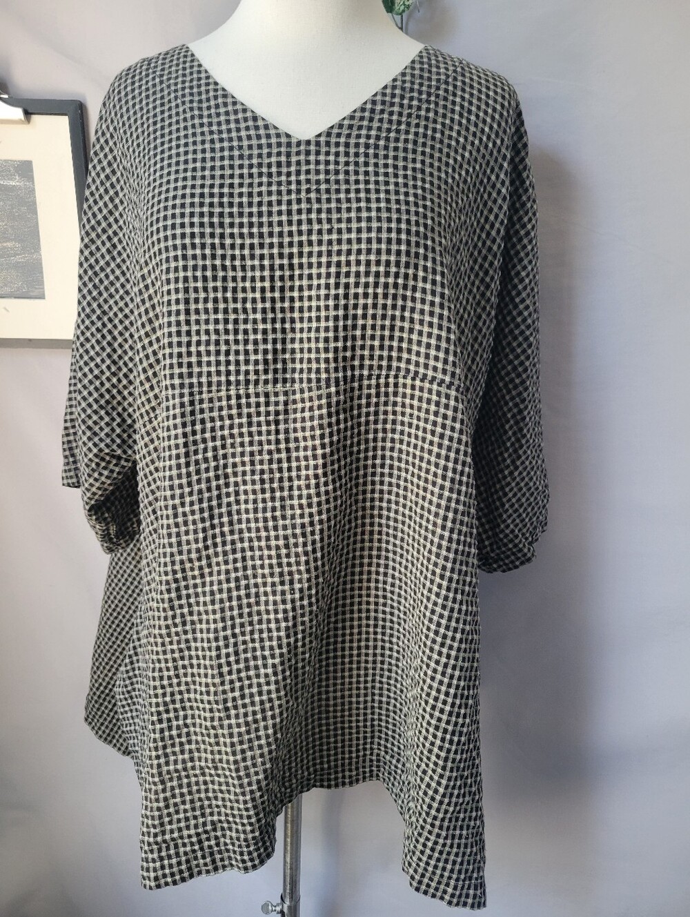 Match Point Checked Kimono Tunic Top L